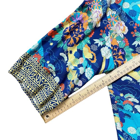 Soft Surroundings Cardigan Topper Women's L/XL Blue Yellow Floral Open Front - Picture 11 of 13